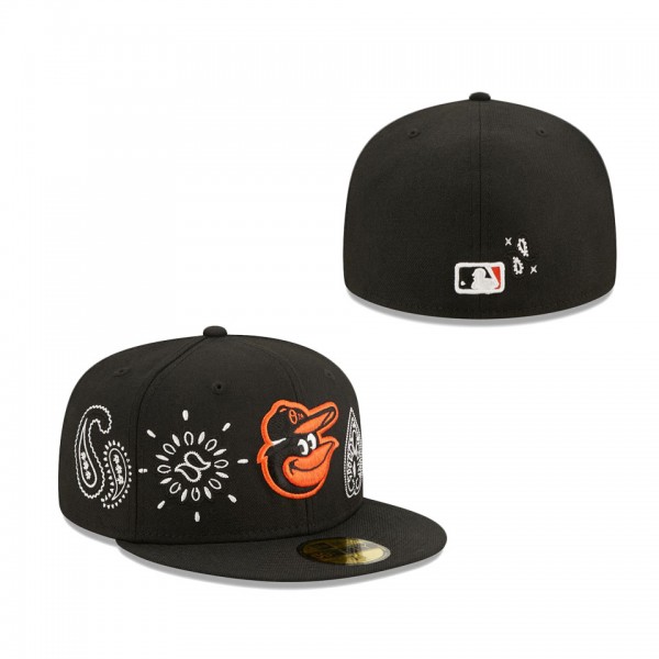Men's Baltimore Orioles New Era Black Paisley Elements 59FIFTY Fitted Hat
