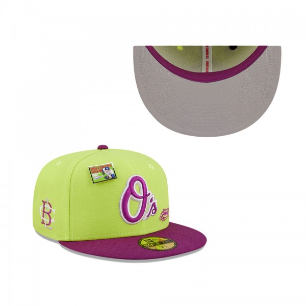 Men's Baltimore Orioles New Era Green Purple MLB X Big League Chew Swingin' Sour Apple Flavor Pack 59FIFTY Fitted Hat