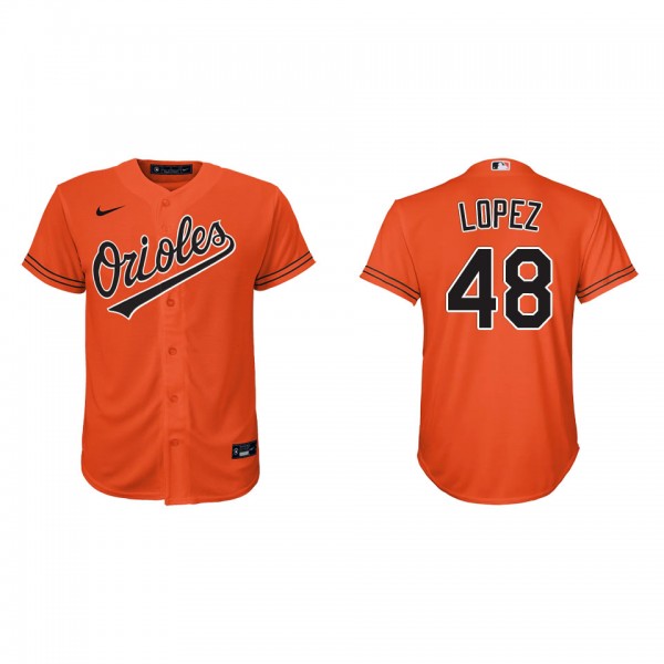 Jorge Lopez Youth Baltimore Orioles Orange Alternate Replica Jersey
