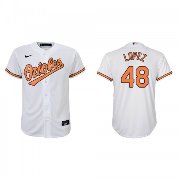 Jorge Lopez Youth Baltimore Orioles White Home Replica Jersey