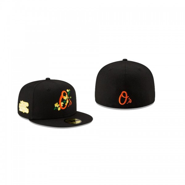 Men's Baltimore Orioles Side Patch Bloom Black 59FIFTY Fitted Hat