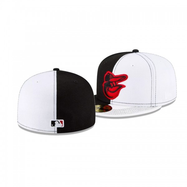 Men's Baltimore Orioles New Era 100th Anniversary White Black Split Crown 59FIFTY Fitted Hat