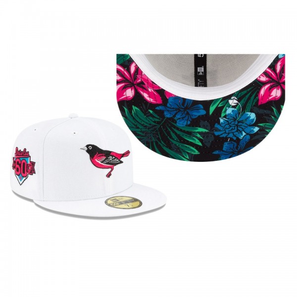 Baltimore Orioles Floral Under Visor White 59FIFTY Fitted Hat