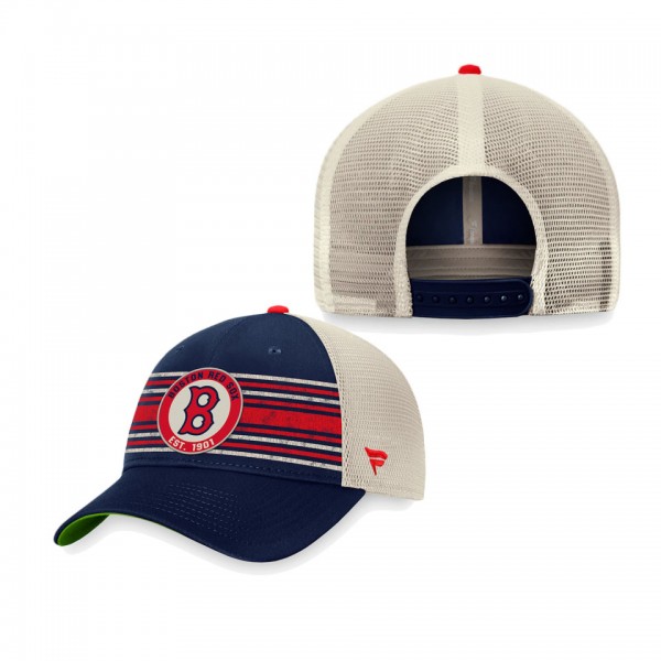 Men's Boston Red Sox Navy Natural True Classic Retro Striped Trucker Snapback Hat