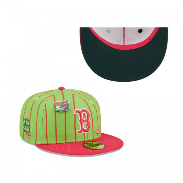 Men's Boston Red Sox New Era Pink Green MLB X Big League Chew Wild Pitch Watermelon Flavor Pack 59FIFTY Fitted Hat