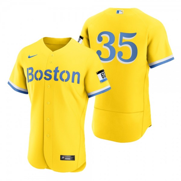 Men's Boston Red Sox Christin Stewart Gold Light Blue City Connect Authentic Jersey