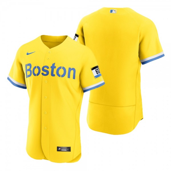 Men's Boston Red Sox Gold Light Blue 2021 City Connect Authentic Jersey