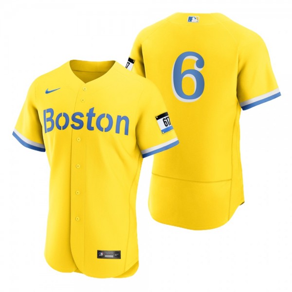 Men's Boston Red Sox Johnny Pesky Gold Light Blue 2021 City Connect Authentic Jersey