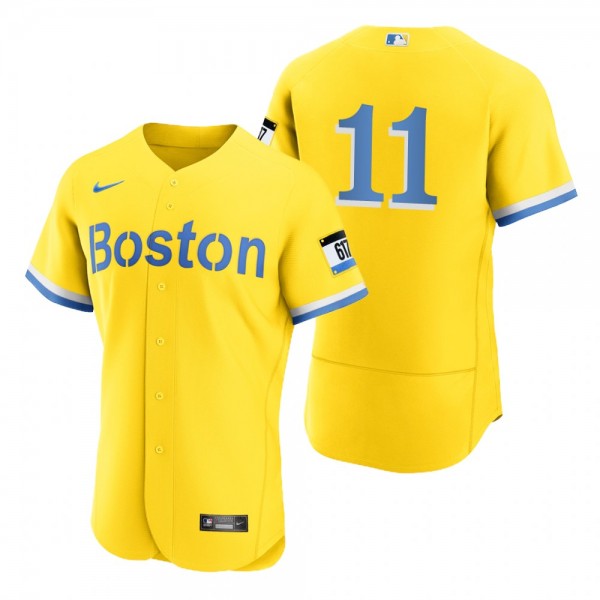Men's Boston Red Sox Rafael Devers Gold Light Blue 2021 City Connect Authentic Jersey