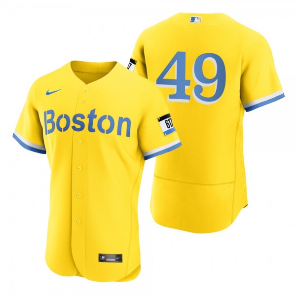 Men's Boston Red Sox Tim Wakefield Gold Light Blue 2021 City Connect Authentic Jersey