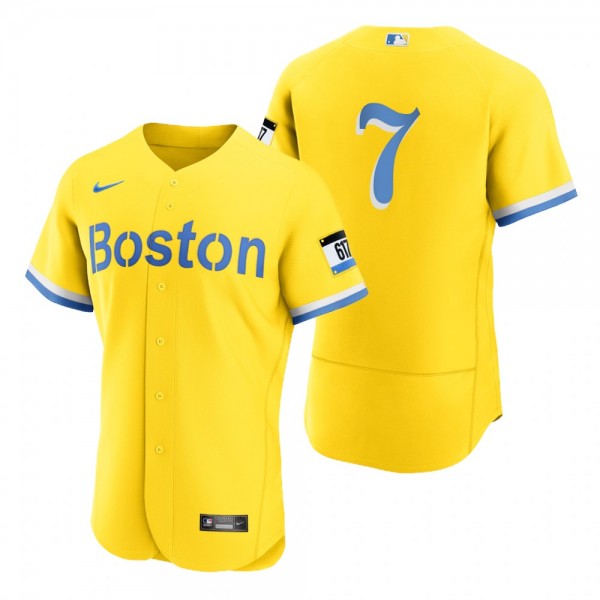 Men's Boston Red Sox Trot Nixon Gold Light Blue 2021 City Connect Authentic Jersey