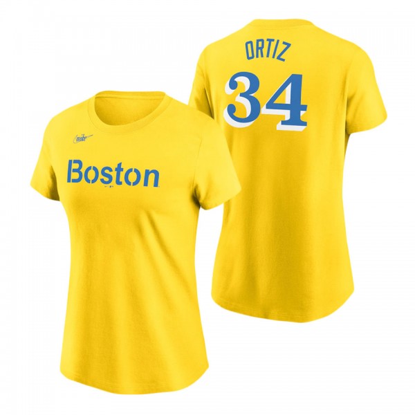 Women's Boston Red Sox David Ortiz Gold City Connect Name & Number T-Shirt
