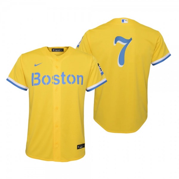 Youth Boston Red Sox Christian Vazquez Nike Gold Light Blue 2021 City Connect Replica Jersey