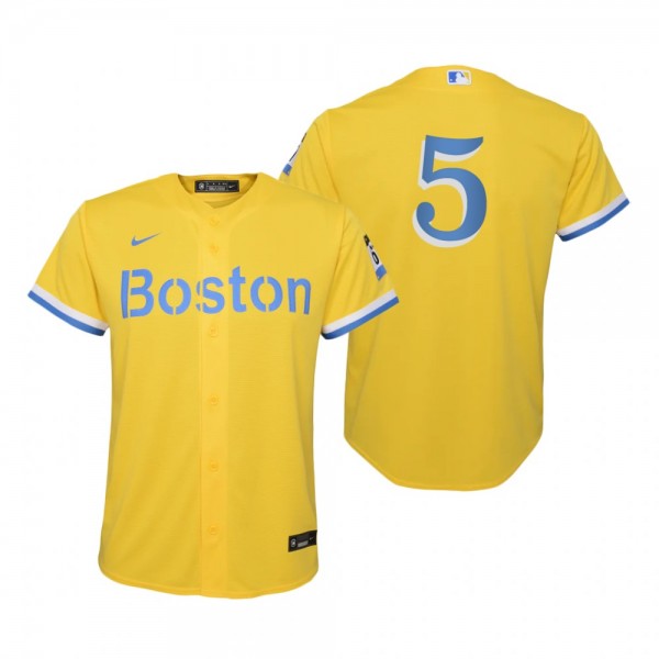 Youth Boston Red Sox Kike Hernandez Gold Light Blue City Connect Replica Jersey