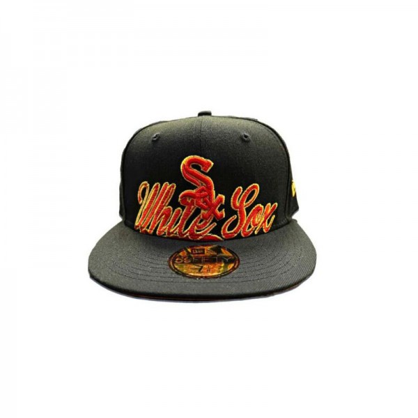 New Era Chicago White Sox Black Orange Logo Script 59FIFTY Fitted Hat