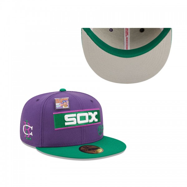 Men's Chicago White Sox New Era Purple Green MLB X Big League Chew Ground Ball Grape Flavor Pack 59FIFTY Fitted Hat