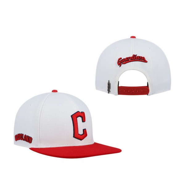 Men's Cleveland Guardians Pro Standard White Logo Snapback Hat