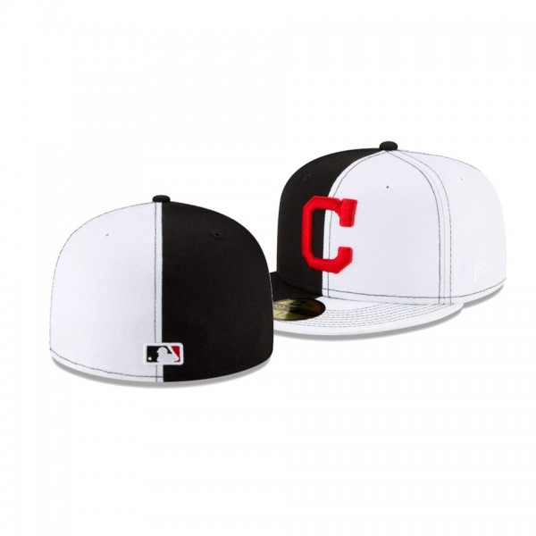 Men's Cleveland Indians New Era 100th Anniversary White Black Split Crown 59FIFTY Fitted Hat