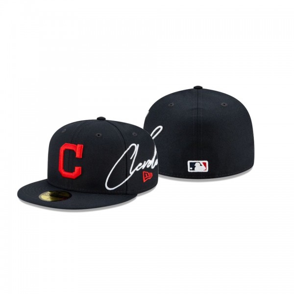 Men's Cleveland Indians Cursive Black 59FIFTY Fitted Hat