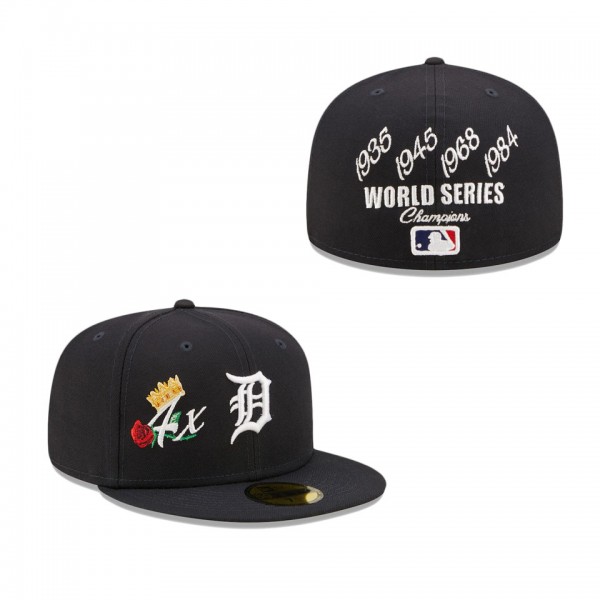 Detroit Tigers Navy 4x World Series Champions Crown 59FIFTY Fitted Hat