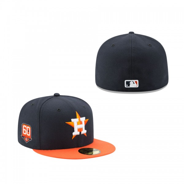 Houston Astros New Era Road 60th Anniversary Authentic Collection On-Field 59FIFTY Fitted Hat Navy Orange