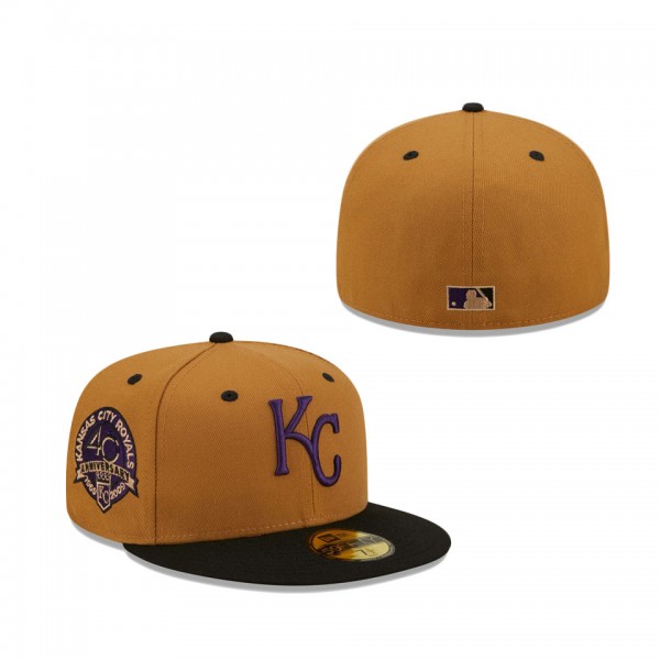 Kansas City Royals New Era 40th Anniversary Cooperstown Collection Purple Undervisor 59FIFTY Fitted Hat Tan Black
