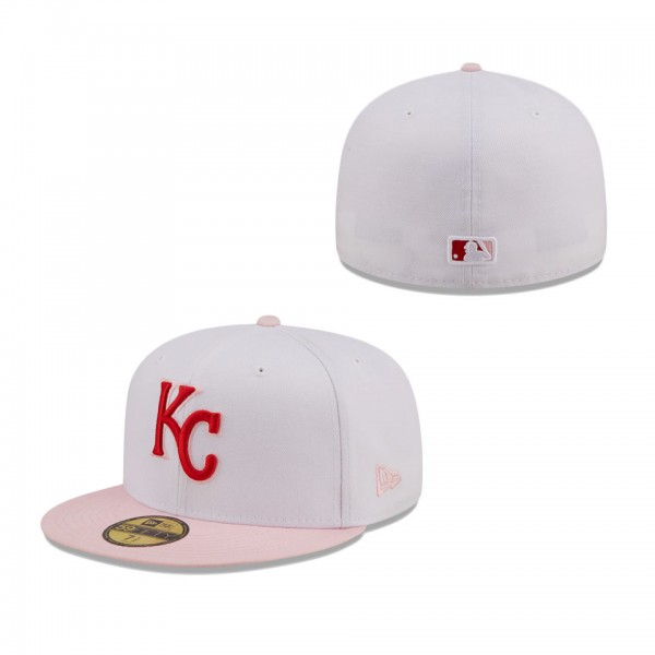 Men's Kansas City Royals New Era White Pink Scarlet Undervisor 59FIFTY Fitted Hat