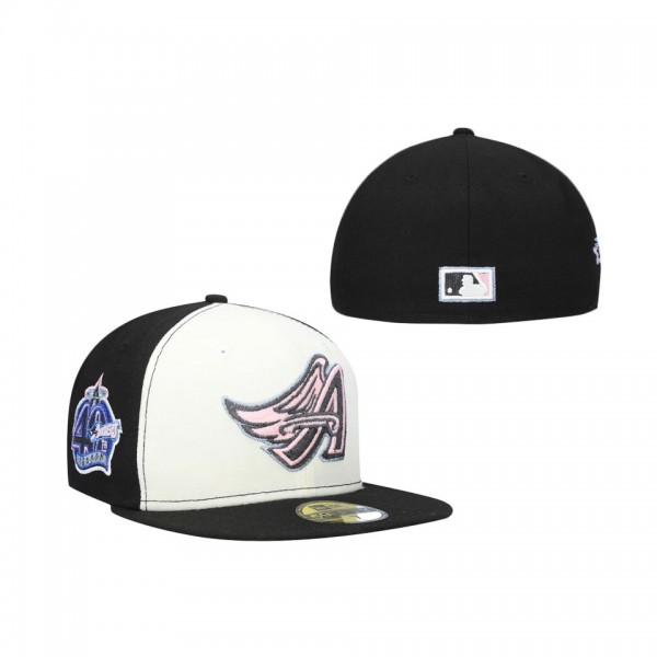 Los Angeles Angels 40th Anniversary Pink Undervisor 59FIFTY Cap Cream Black