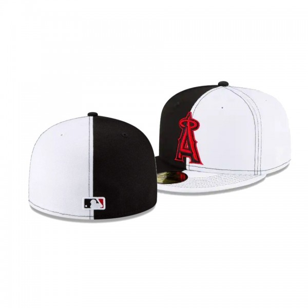 Men's Los Angeles Angels New Era 100th Anniversary White Black Split Crown 59FIFTY Fitted Hat