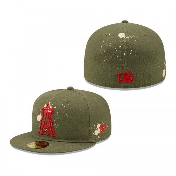 Los Angeles Angels New Era Splatter 59FIFTY Fitted Hat Olive