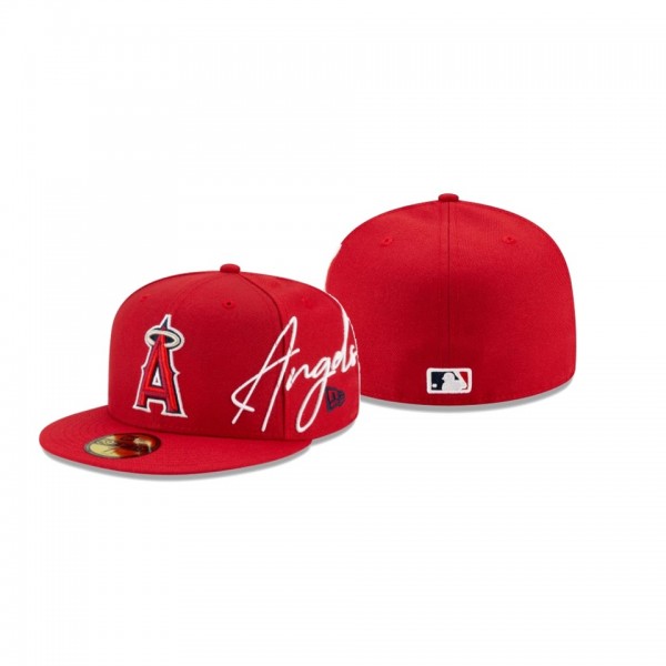 Men's Los Angeles Angels Cursive Red 59FIFTY Fitted Hat