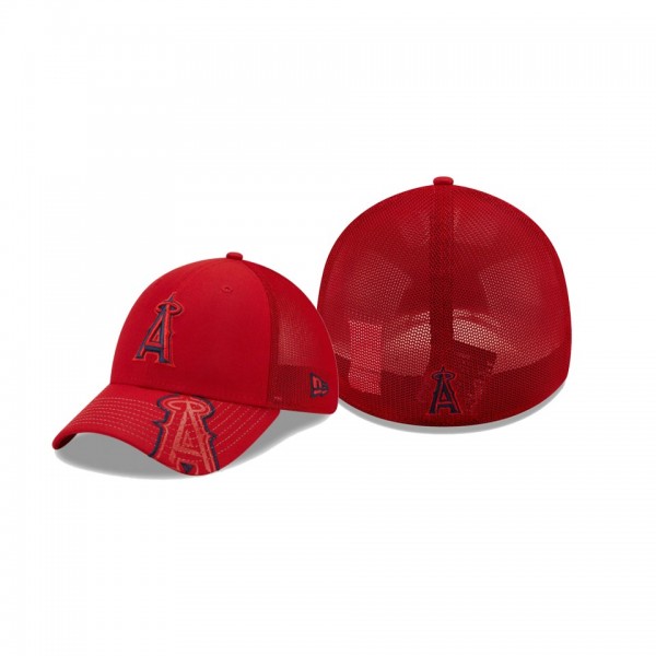 Men's Los Angeles Angels Pop Visor Red Mesh Back 39THIRTY Flex Hat