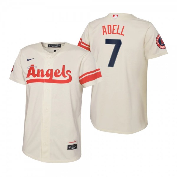 Youth Los Angeles Angels Jo Adell Nike Cream 2022 City Connect Replica Jersey