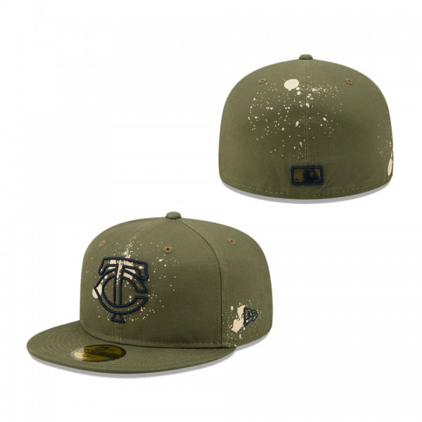 Minnesota Twins Splatter 59FIFTY Fitted Hat Olive