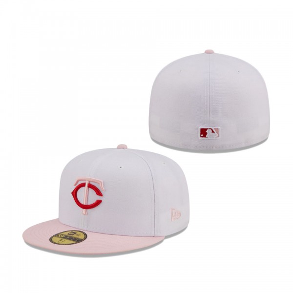 Minnesota Twins New Era Scarlet Undervisor 59FIFTY Fitted Hat White Pink
