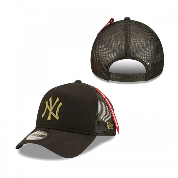 New York Yankees New Era X Alpha Industries A-Frame 9FORTY Trucker Snapback Hat Black