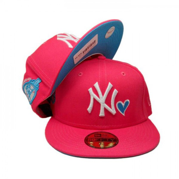 New Era New York Yankees Hot Pink Blue Heart 100th Anniversary 59FIFTY Fitted Hat