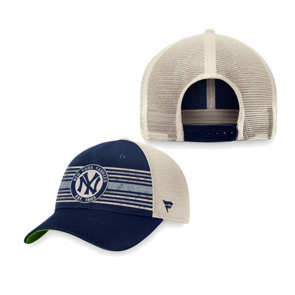 Men's New York Yankees Navy Natural True Classic Retro Striped Trucker Snapback Hat