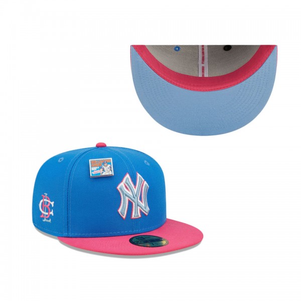 Men's New York Yankees New Era Blue Pink MLB X Big League Chew Curveball Cotton Candy Flavor Pack 59FIFTY Fitted Hat