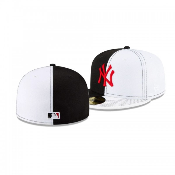 Men's New York Yankees New Era 100th Anniversary White Black Split Crown 59FIFTY Fitted Hat