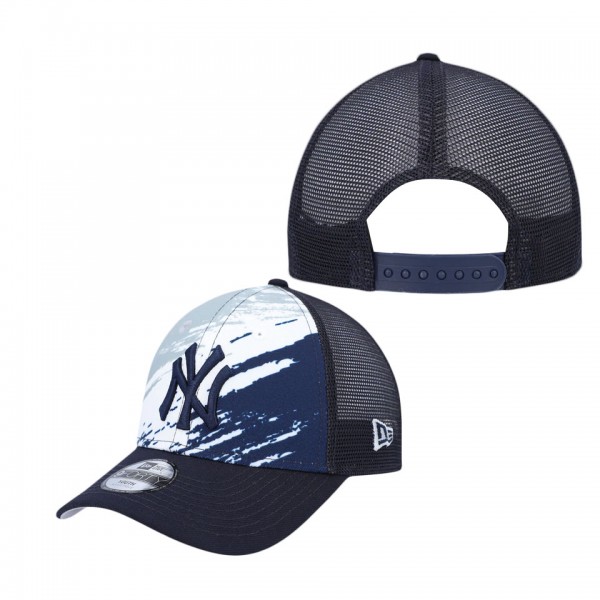 Youth New York Yankees Navy Marble 9FORTY Trucker Snapback Hat