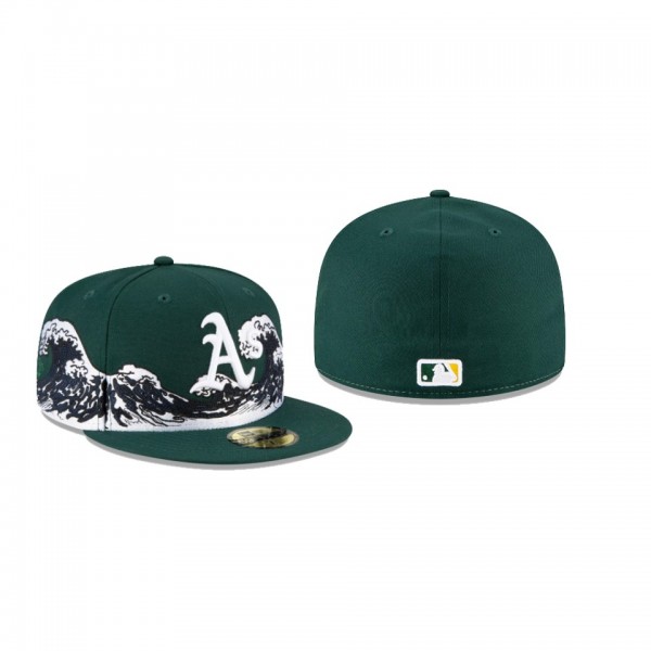 Men's Oakland Athletics New Era 100th Anniversary Green Wave 59FIFTY Fitted Hat
