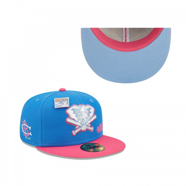 Men's Oakland Athletics New Era Blue Pink MLB X Big League Chew Curveball Cotton Candy Flavor Pack 59FIFTY Fitted Hat