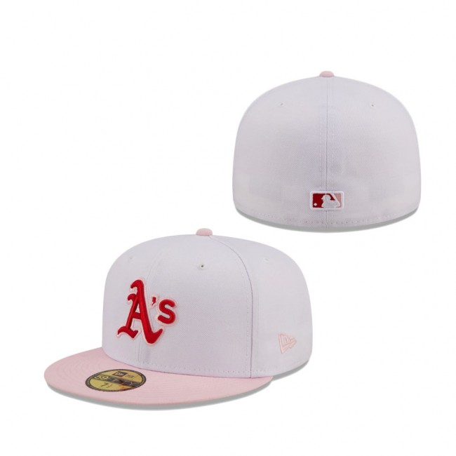 Oakland Athletics New Era Scarlet Undervisor 59FIFTY Fitted Hat White Pink