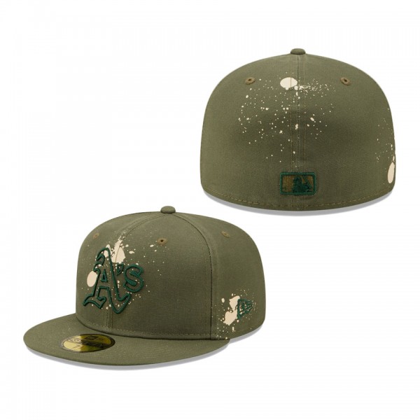 Oakland Athletics New Era Splatter 59FIFTY Fitted Hat Olive