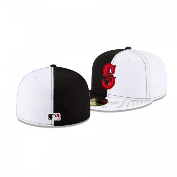 Men's Seattle Mariners New Era 100th Anniversary White Black Split Crown 59FIFTY Fitted Hat