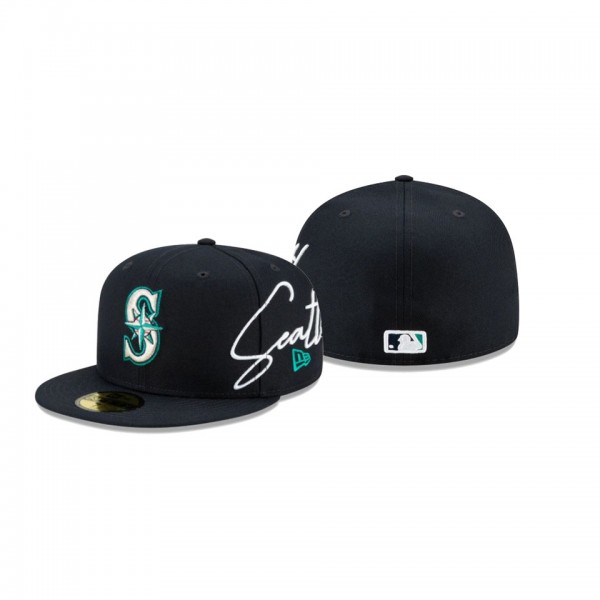 Men's Seattle Mariners Cursive Black 59FIFTY Fitted Hat