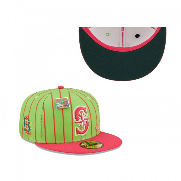 Men's Seattle Mariners New Era Pink Green MLB X Big League Chew Wild Pitch Watermelon Flavor Pack 59FIFTY Fitted Hat