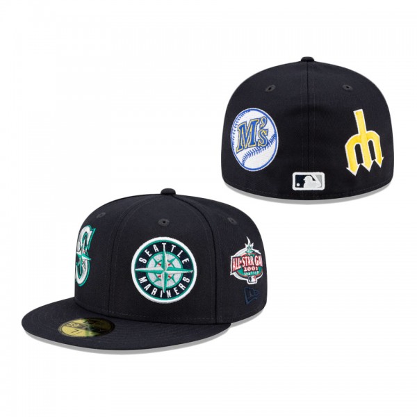 Seattle Mariners Patch Pride Fitted Cap Navy