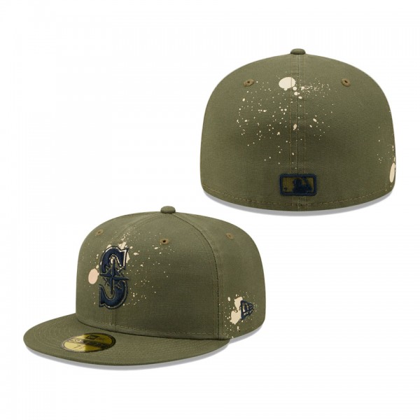 Seattle Mariners New Era Splatter 59FIFTY Fitted Hat Olive